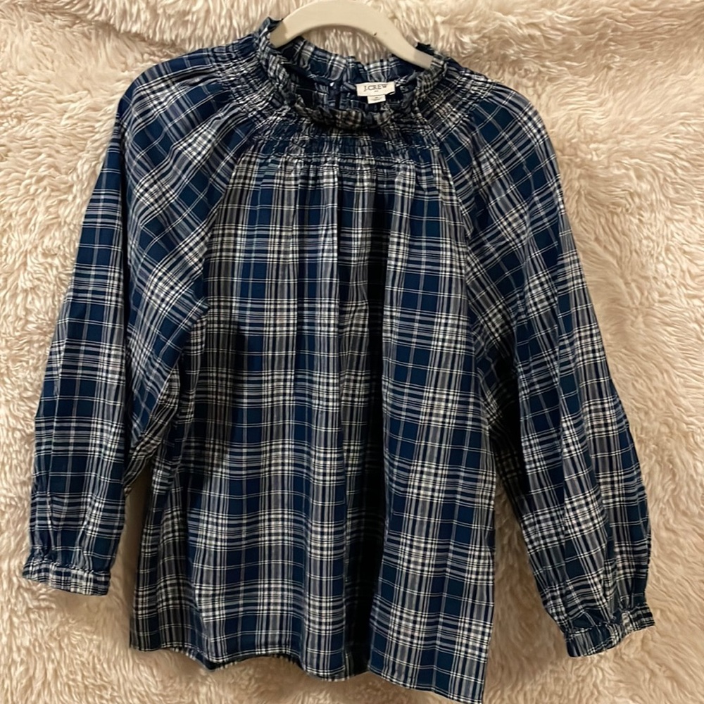 J Crew Blue Paid Cotton Blouse Size S